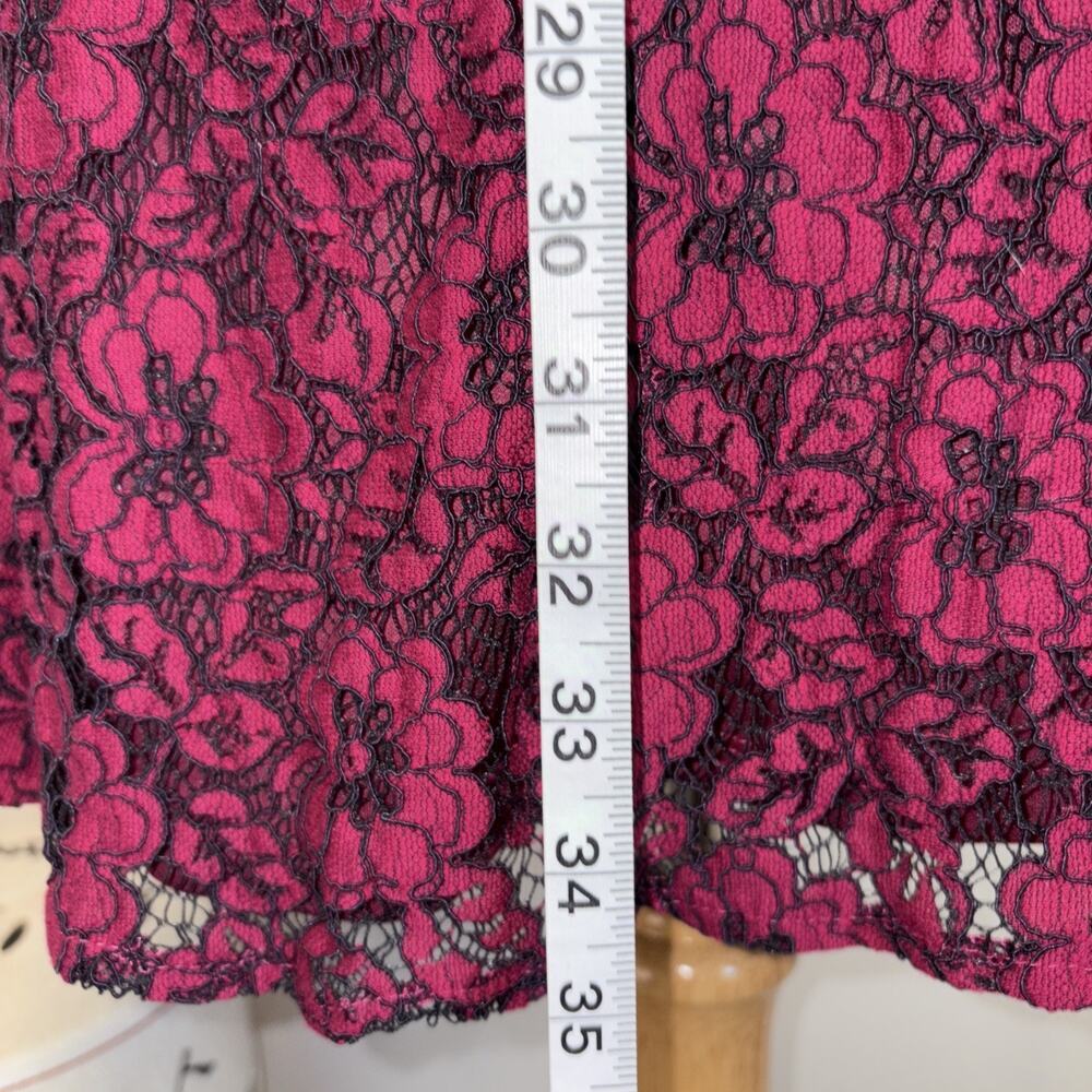 Retro Glam Illusion Lace Floral Holiday Cocktail Dress Burgundy Black 10 - Picture 5 of 15